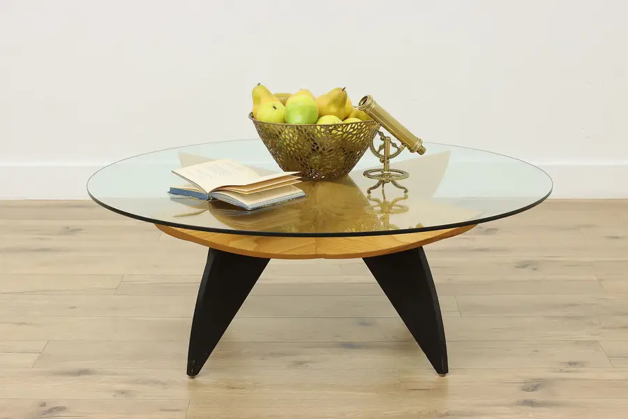Photo of Midcentury Modern Design Glass Top Coffee Table Signed 2008