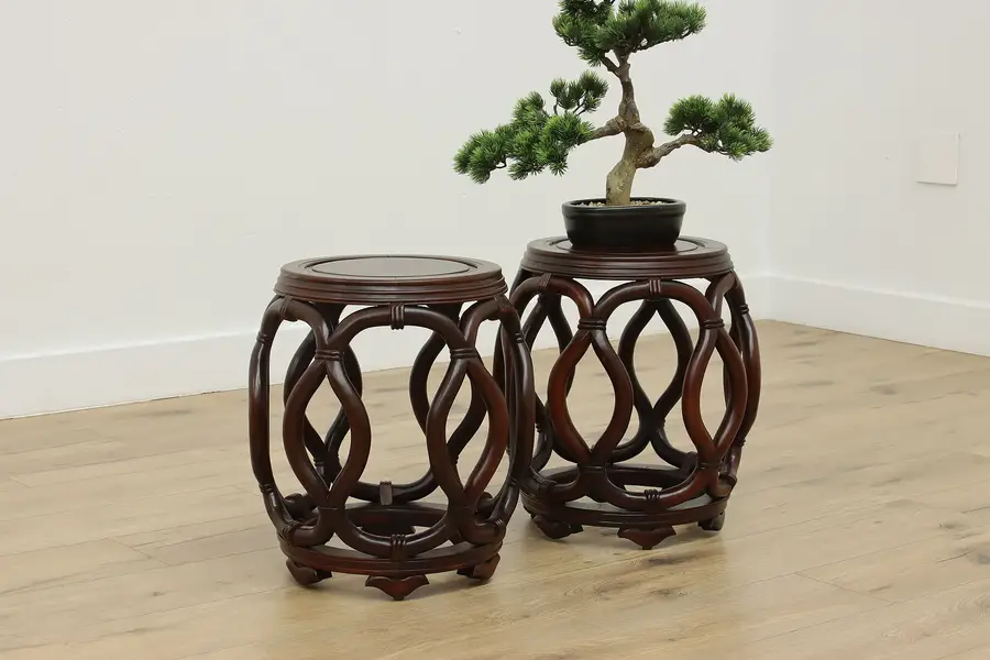 Photo of Pair of Chinese Vintage Mahogany Stools or Side Tables