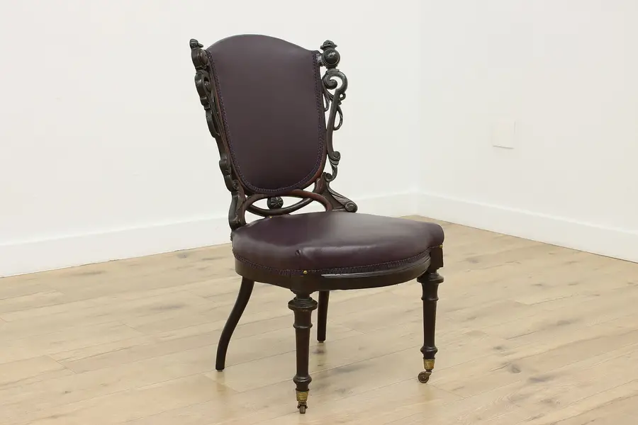 Photo of Victorian Antique Rosewood Desk or Parlor Chair, New Leather