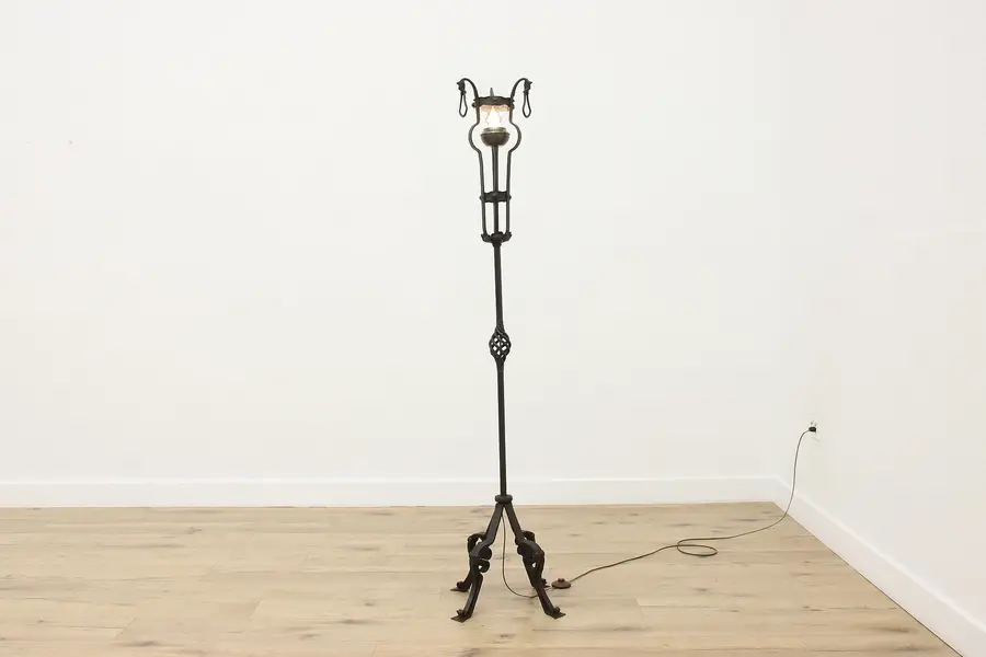 Photo of Horse Motif Vintage Wrought Iron Lantern Floor Lamp