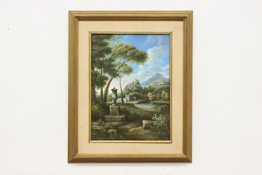 Photo of Mountain Castle Antique Original Oil Painting Signed 22.5"