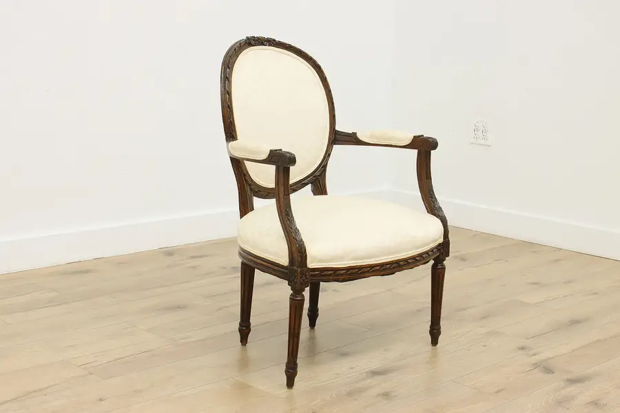Photo of French Louis XVI Antique Carved Beech Library Desk Armchair