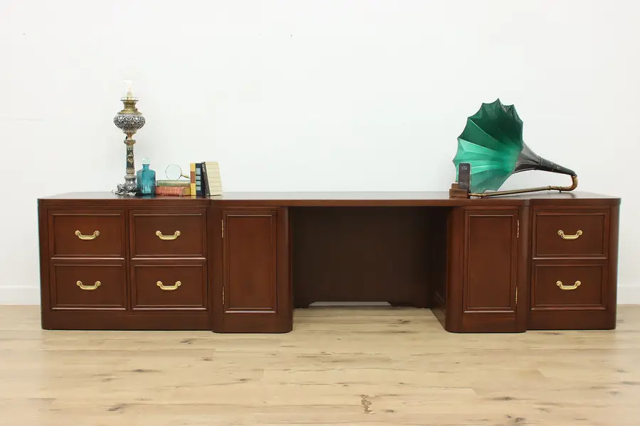 Photo of Mahogany Vintage Library Office Desk, Files & Credenza 11'