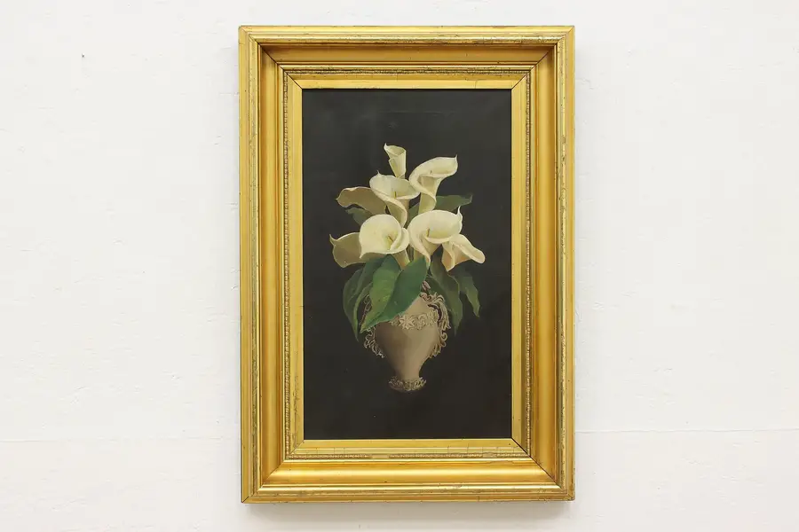 Photo of Victorian Calla Lilies Antique Original Oil Painting 26"