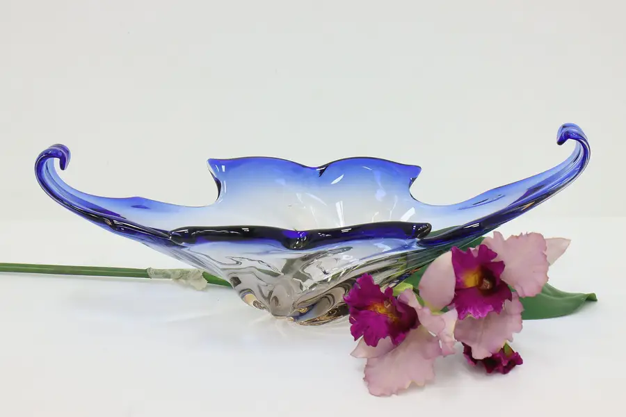 Photo of Murano Venetian Italian Cobalt Art Glass Sculpture Bowl