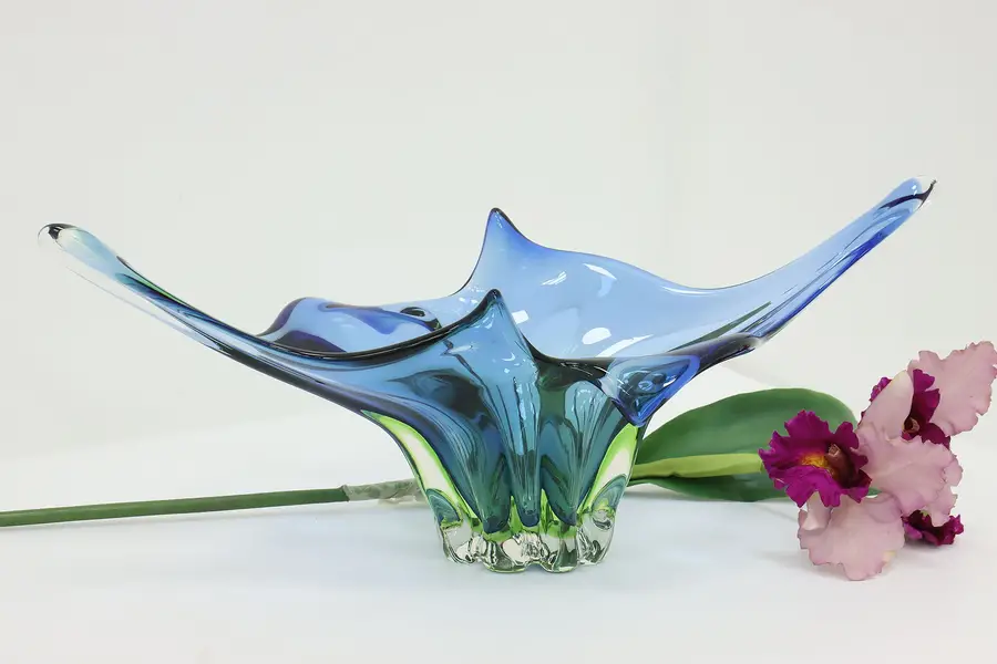 Photo of Murano Venetian Italian Blue & Green Art Glass Sculpture 21"
