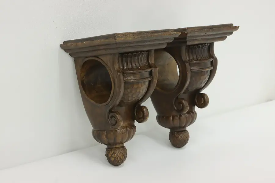 Photo of Pair of Traditional Vintage Grained Wall Bracket Shelves