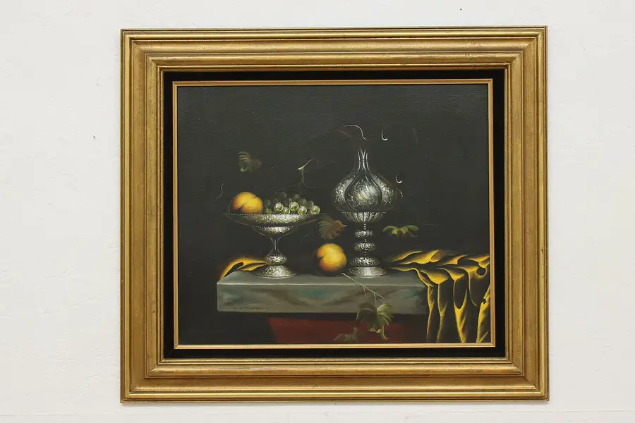 Photo of Peaches Still Life Vintage Original Oil Painting Straski 33"