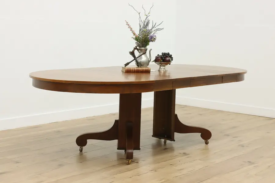 Photo of Arts & Crafts Antique 4' Oak Dining Table Extends 8' Lentz