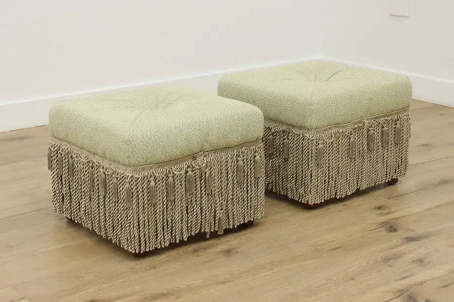 Photo of Pair of Traditional Vintage Upholstered Mahogany Footstools