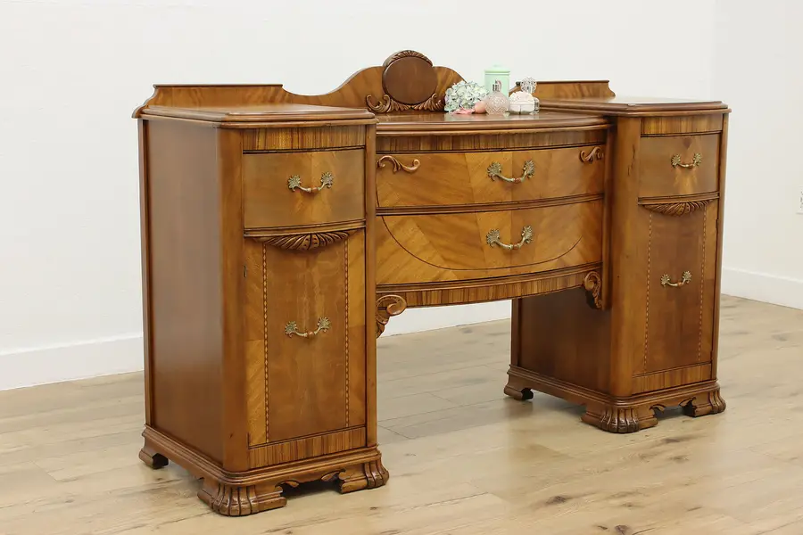 Photo of Art Deco Vintage Carved Walnut Buffet, Sideboard, or Dresser