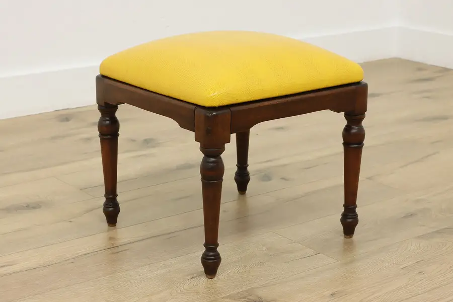 Photo of Traditional Vintage Mahogany & Yellow Leather Footstool