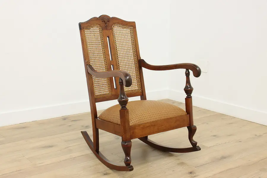 Photo of Mahogany Antique Rocker Cane & Leather Rocking Chair Phoenix