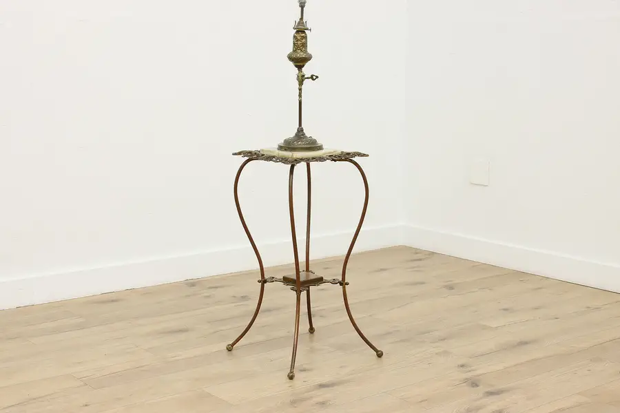 Photo of Victorian Antique Brass & Onyx Plant Sculpture or Lamp Stand