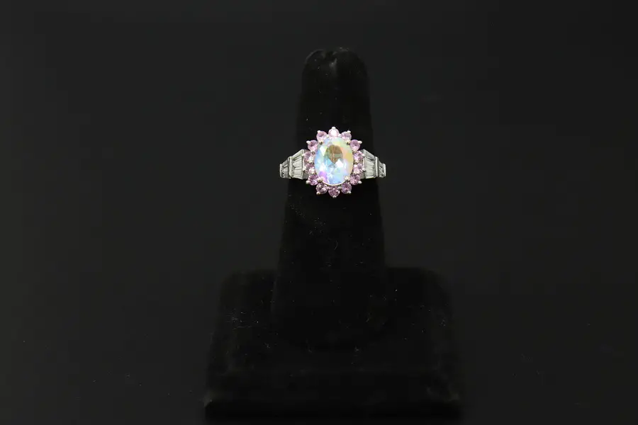 Photo of Sterling Silver Iridescent Oval Cocktail Ring Size 7, STS