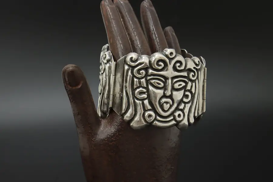 Photo of Mexican Sterling Silver Repousse Cuff, Deity Face
