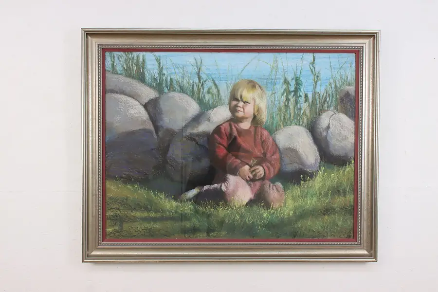 Photo of Mischievous Child Vintage Pastel Painting, Kuznitsky 46.5"