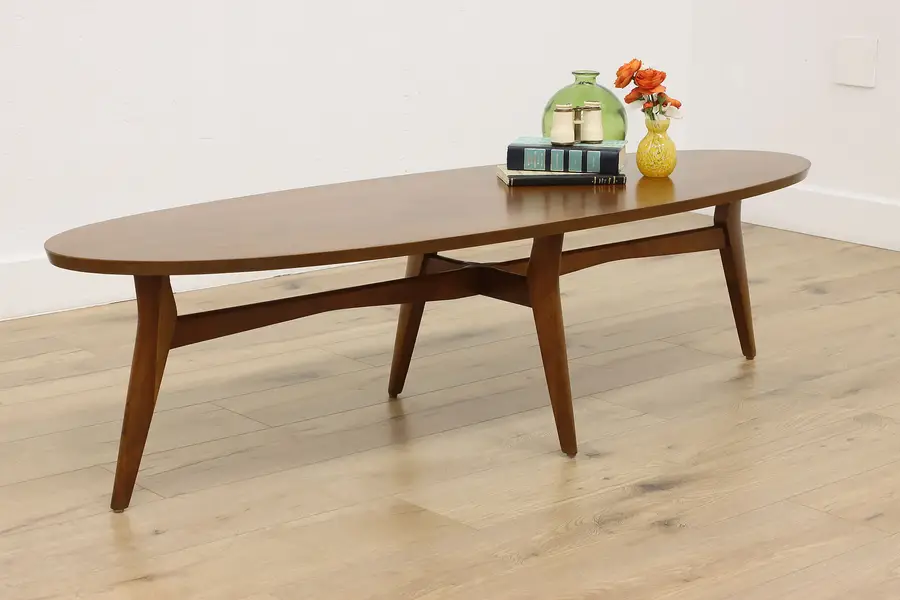 Photo of Midcentury Modern Vintage Oval Walnut Coffee Table Mersman