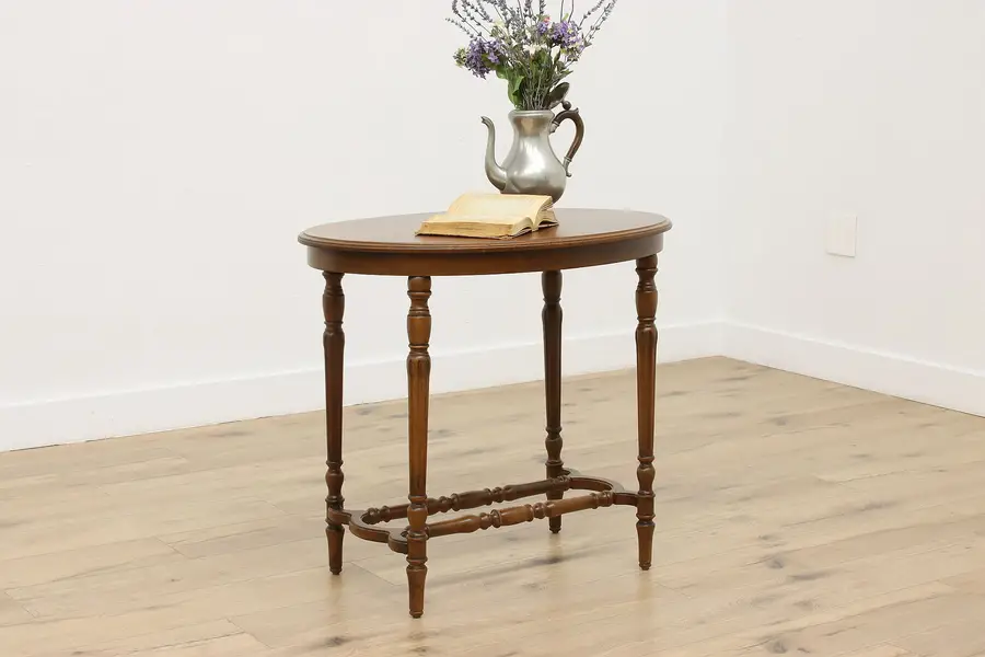 Photo of Walnut Antique Carved Oval Chairside or Lamp Table