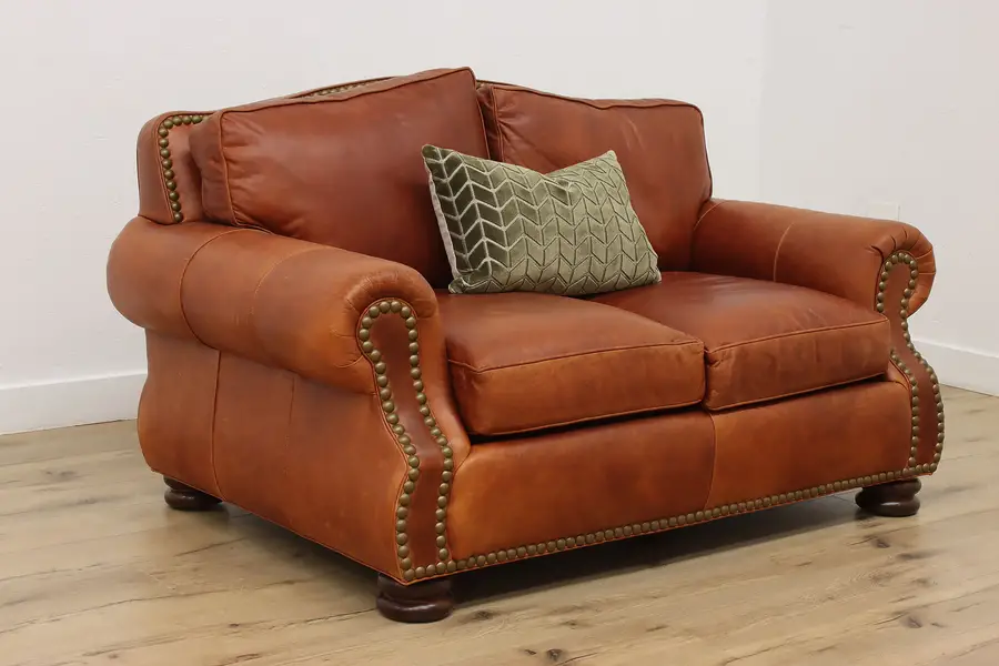 Photo of Oversize Vintage Leather Loveseat or Sofa Hancock & Moore