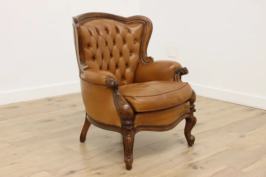 Photo of Wingback Vintage Tufted Leather Library Chair