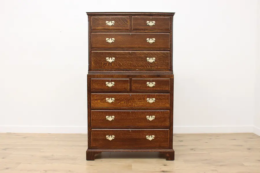Photo of Georgian Design Antique English Oak Dresser Chest on Chest