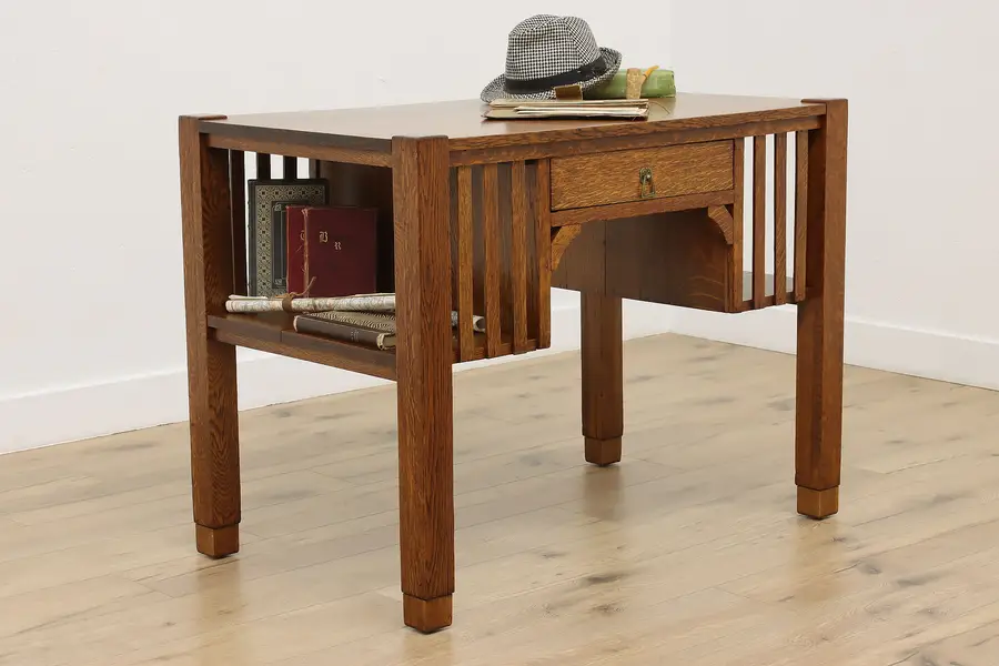Photo of Arts & Crafts Mission Oak Antique Office Desk Library Table