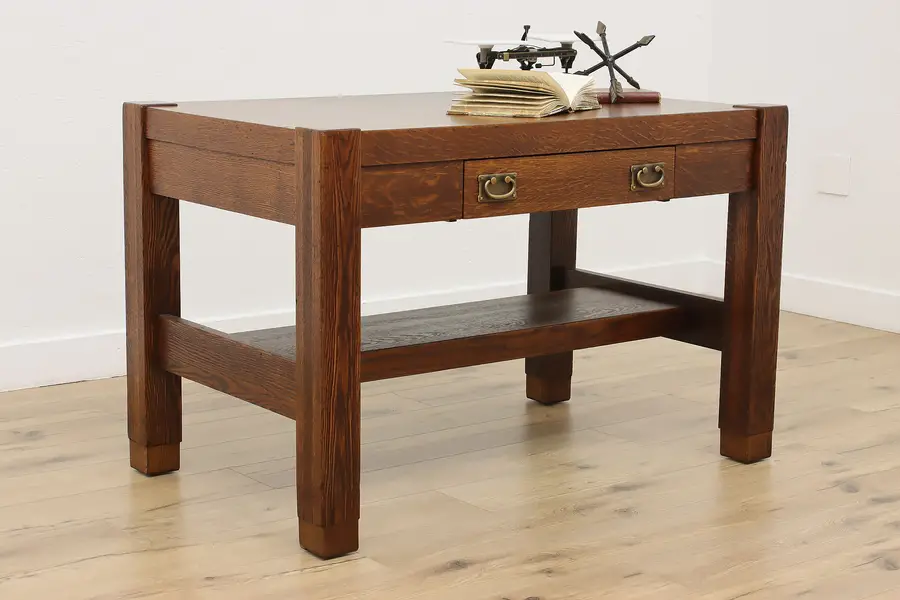 Photo of Arts & Crafts Mission Oak Antique Library Desk, Wolverine