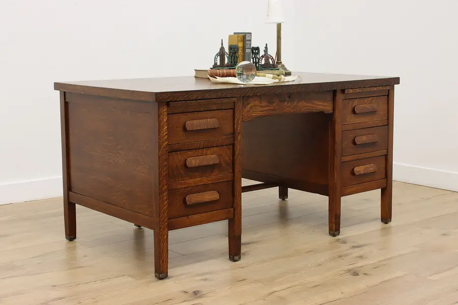 Photo of Schoolhouse Antique Oak Teacher Office or Library Desk