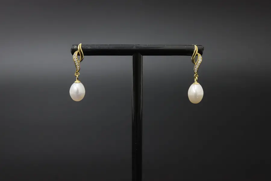Photo of D'Joy 925 Sterling Gold Vermeil CZ & Pearl Drop Earrings