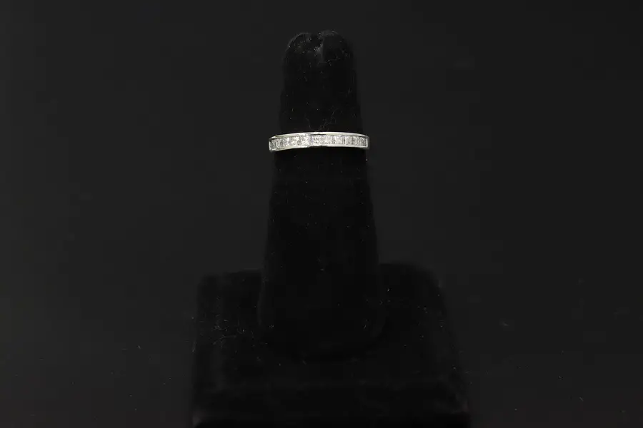 Photo of D'Joy 925 Sterling Silver Emerald Cut Pavé Band Ring Size 7