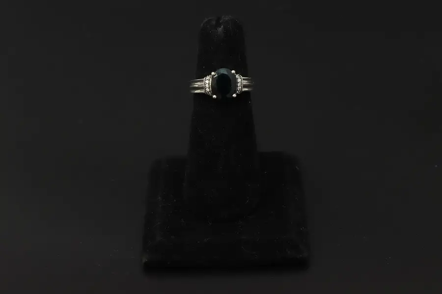 Photo of Sterling Silver Dark Green & Clear CZ Cocktail Ring Size 7