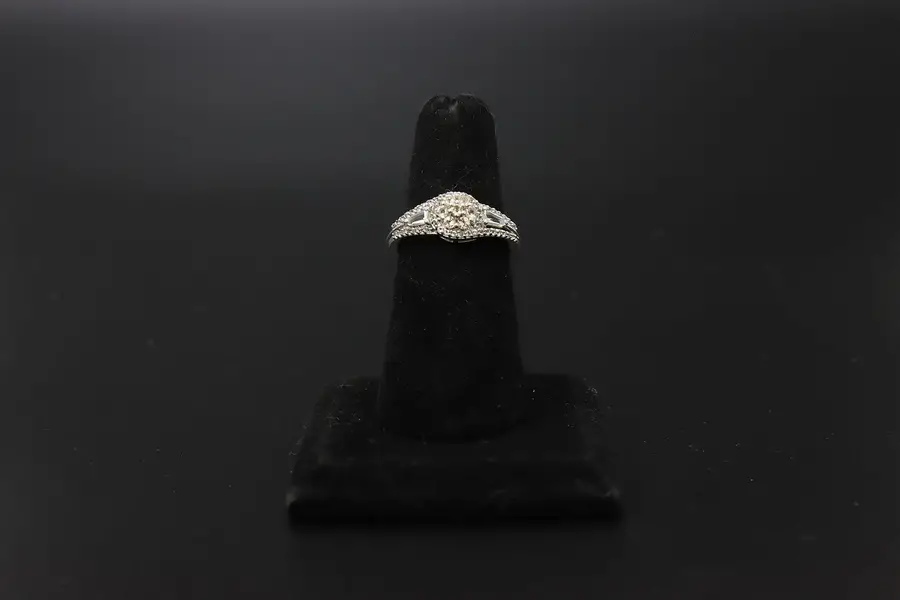 Photo of Sterling Silver CZ Pavé Cluster Cocktail Ring Size 9 STS