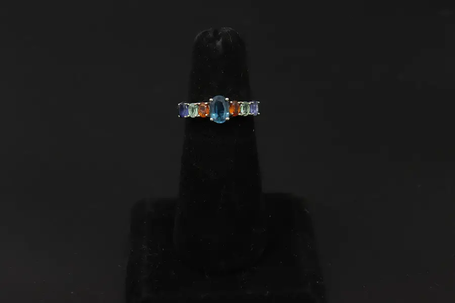 Photo of Sterling Silver Multi-Color CZ Gemstone Band Ring Size 7