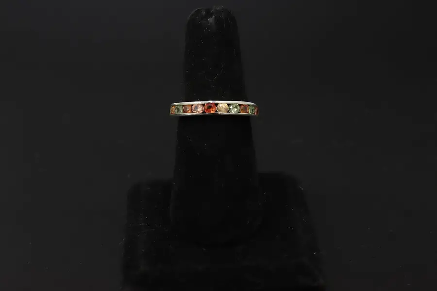 Photo of Sterling Silver Rainbow CZ Eternity Band Ring Size 9
