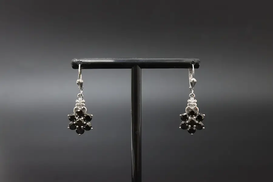 Photo of Sterling Silver Black CZ Flower Cluster Leverback Earrings