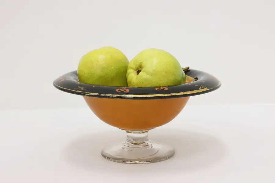 Photo of Art Deco Antique Painted Glass Footed Centerpiece Fruit Bowl