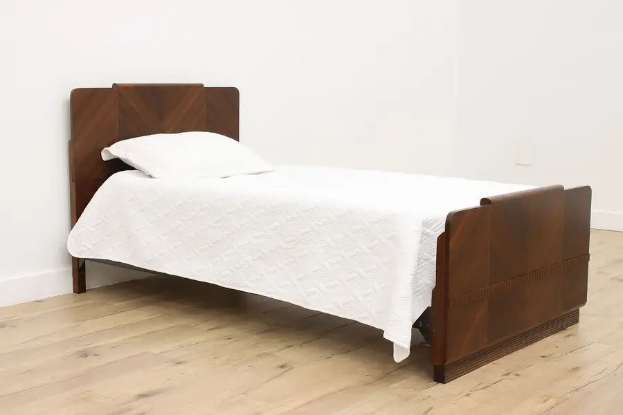 Photo of Art Deco Vintage Mahogany & Inlay Twin Single Size Bed