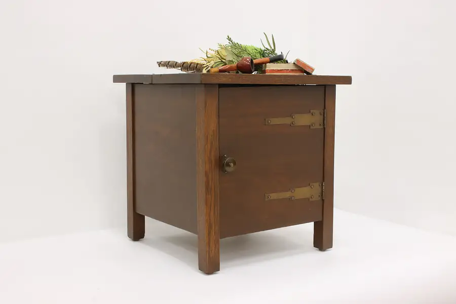 Photo of Arts & Crafts Antique Chairside Oak Humidor & Side Table