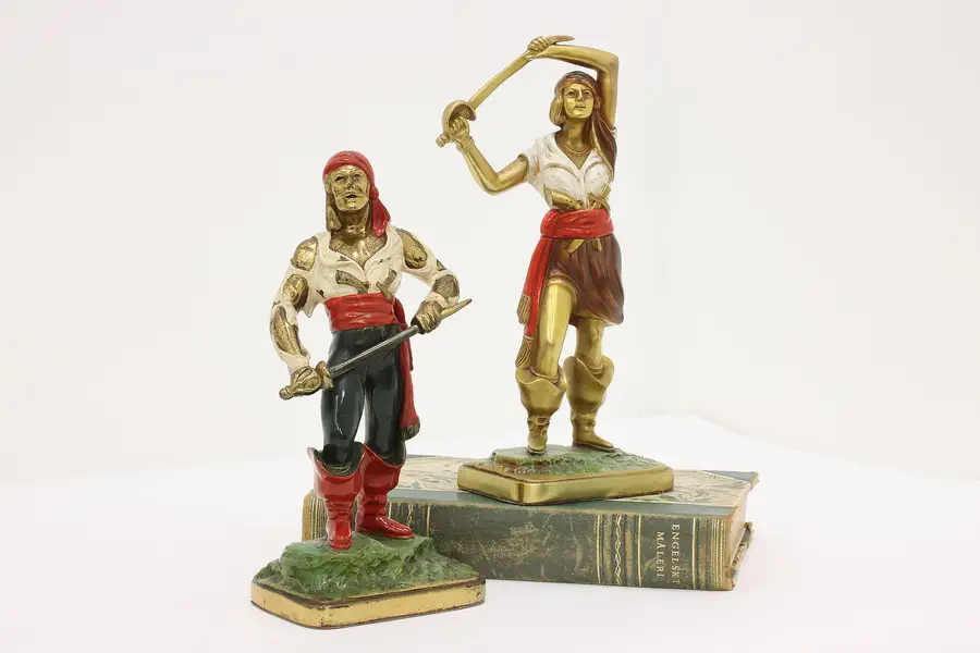 Photo of Pair of Antique Pirate Sculpture Library or Office Bookends