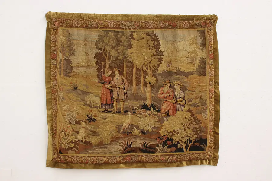 Photo of Renaissance Pastoral Scene Antique Woven 1700s Tapestry 58"