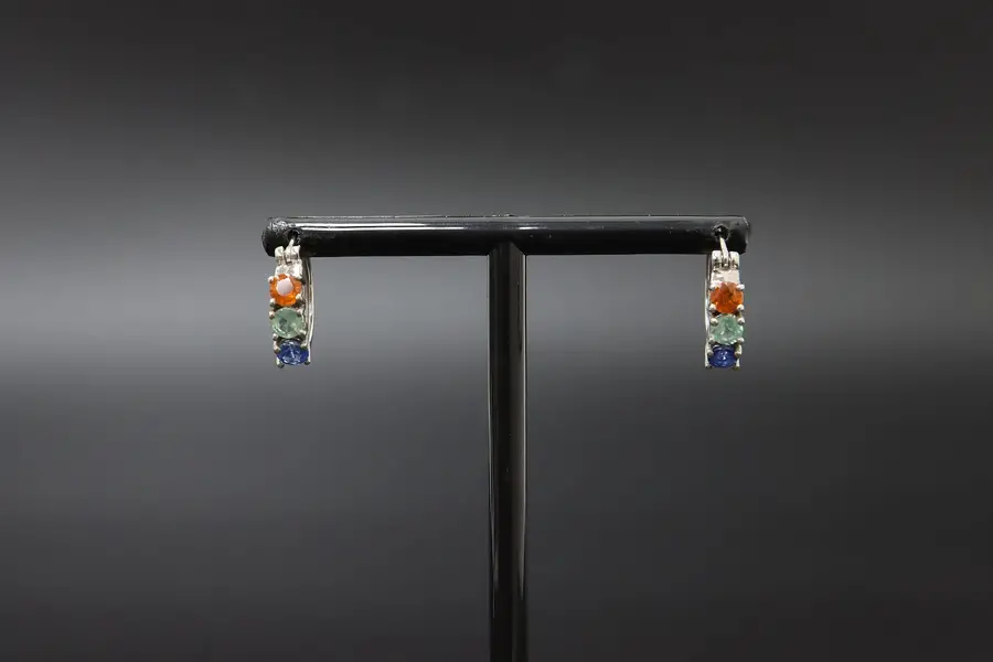 Photo of Sterling Silver Multi-Color CZ Hoop Earrings