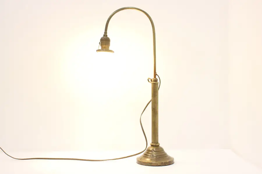 Photo of Brass Antique Adjustable Desk Lamp Art Glass Shade