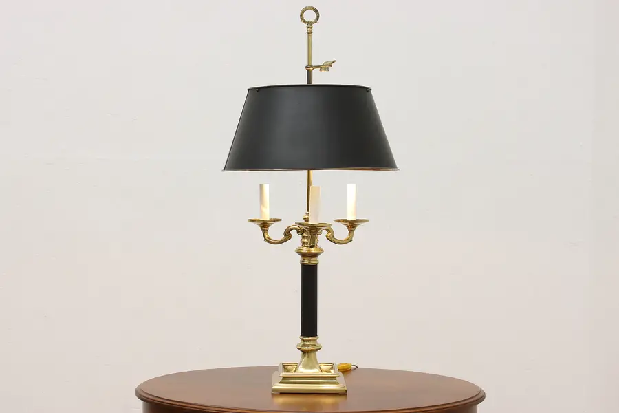 Photo of Traditional Bouillotte Vintage Brass Tole Shade Lamp