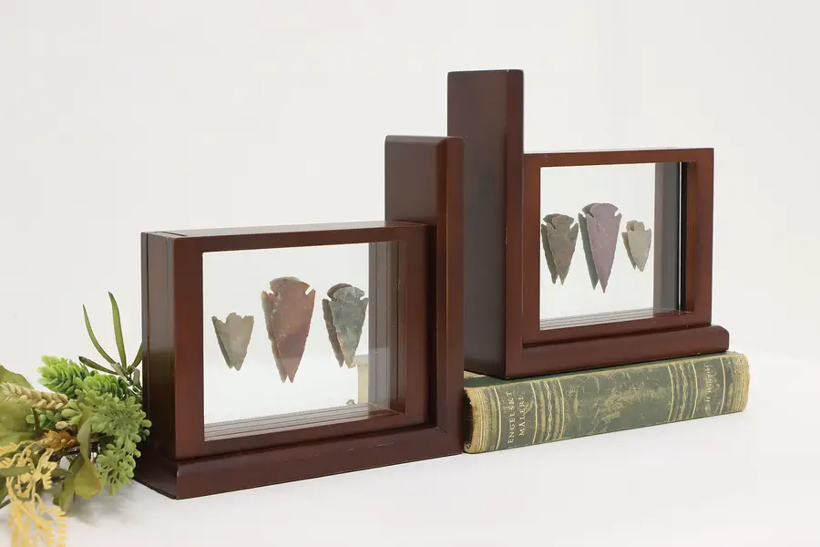 Photo of Pair of Vintage Shadowbox Bookends Arrowheads