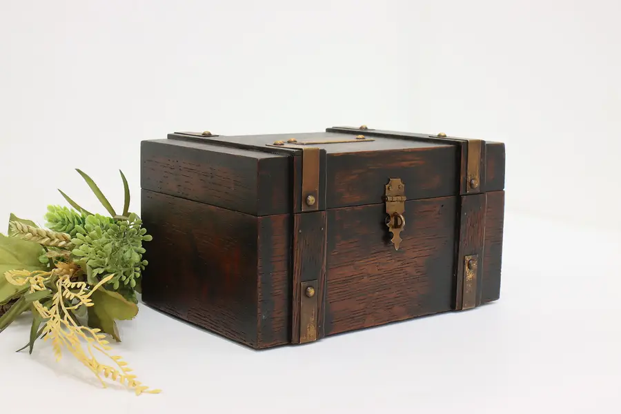Photo of Art & Crafts Antique Oak Humidor or Chairside Jewelry Table