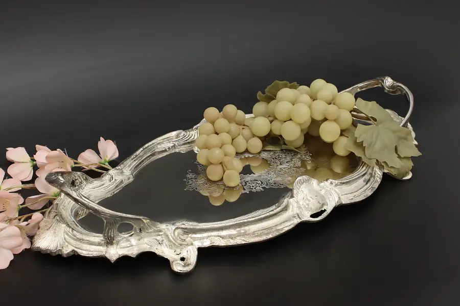 Photo of Victorian Vintage Engraved Silverplate Banquet Serving Tray