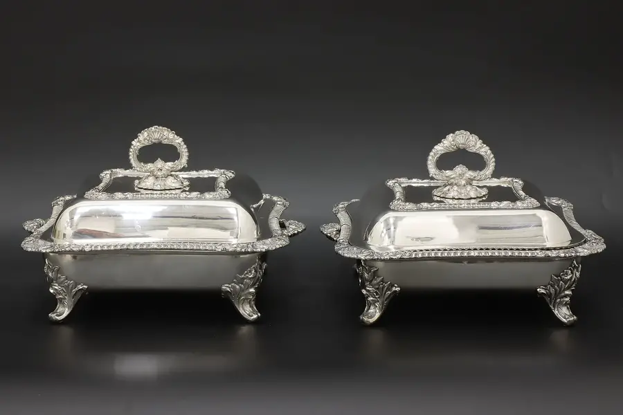 Photo of Pair of Victorian Antique Silverplate Banquet Serving Dishes