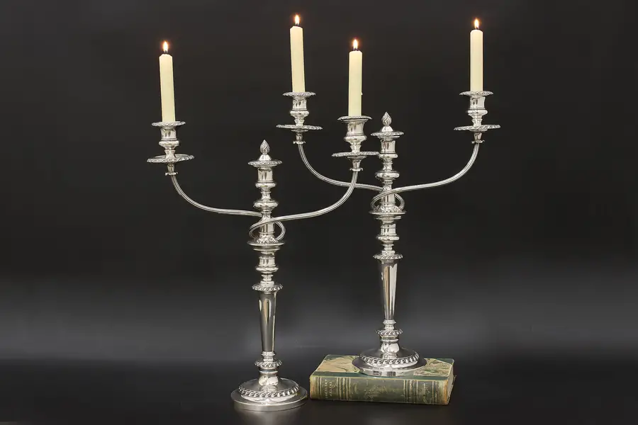 Photo of Pair of Antique Silverplate Candelabras, Hand Signature