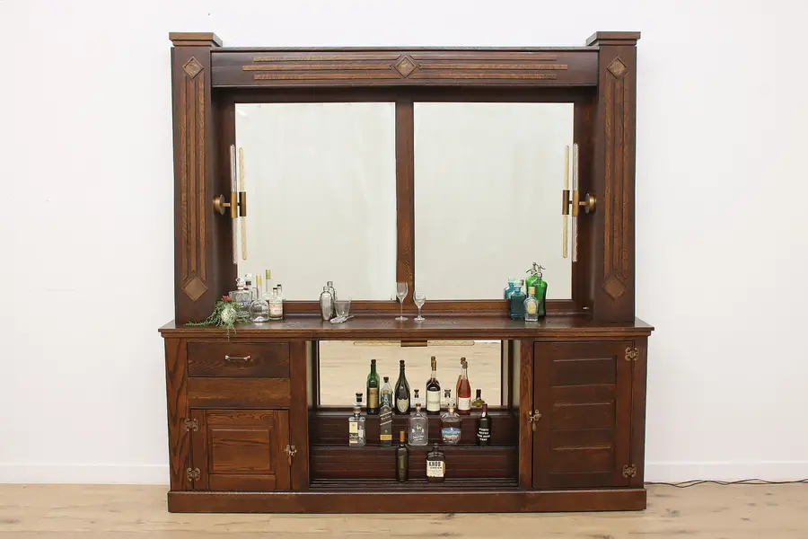 Photo of Arts & Crafts Mission Oak Antique Craftsman 9' Lit Back Bar